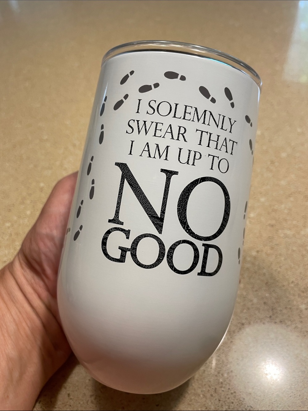 Warner Bros. White Tumbler with Black 'I Solemnly Swear I Am Up To No Good' Text